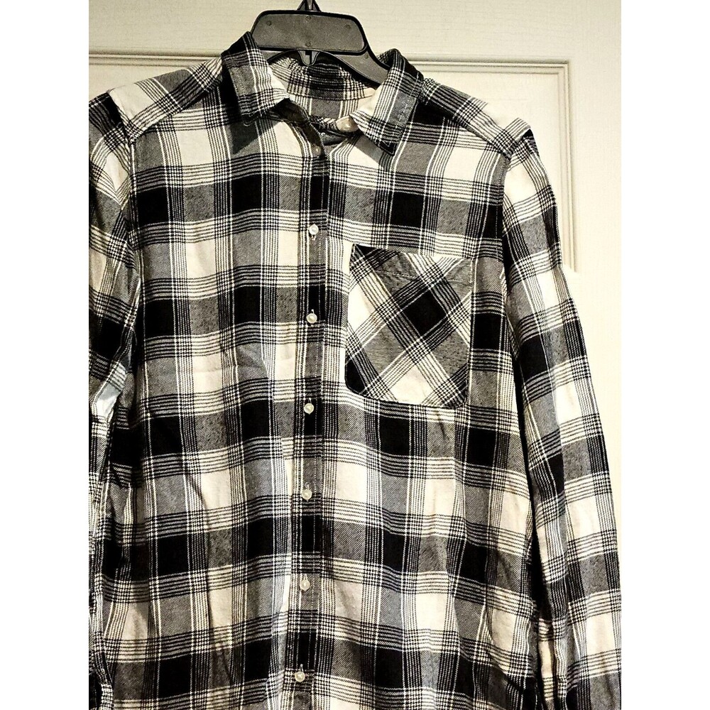 New Ladies S EXPRESS Black & White Plaid Boyfriend Camp Flannel Shirt Super Soft